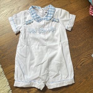 Smockingbird 9 month boy romper with elephant appliqué collared